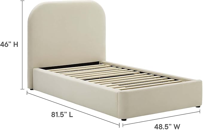 Modway Keynote Modern Bed Frame, Twin Size with Curve Shaped Headboard in Alabaster