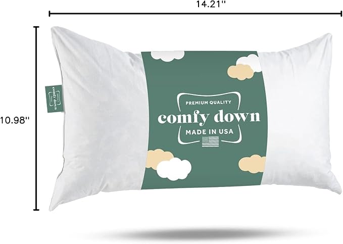 ComfyDown 12x22 Throw Pillow Insert, Down & Feather Fill, 100% Cotton Cover, Made in USA – Premium Soft Lumbar Decorative Pillow Form Sham Stuffer for Bed, Sofa & Couch