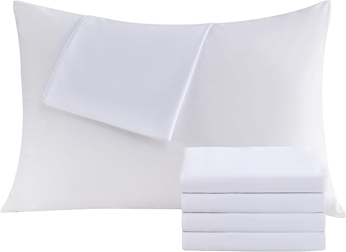 White Pillowcases Standard 4 Pack, 20x26 Pillow Cases with Envelope Closure, Soft Plain Brushed Microfiber Covers Breathable Wrinkle-Resistant