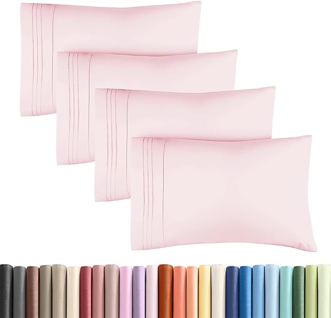 Standard Pillow Cases Set of 4 - Ultra Soft Hotel Quality Pillowcase Covers - Comfy Bedding for Women, Men, Kids & Teens - Machine Washable Pillow Protectors - 4 Piece - Standard Size Lavender Pink
