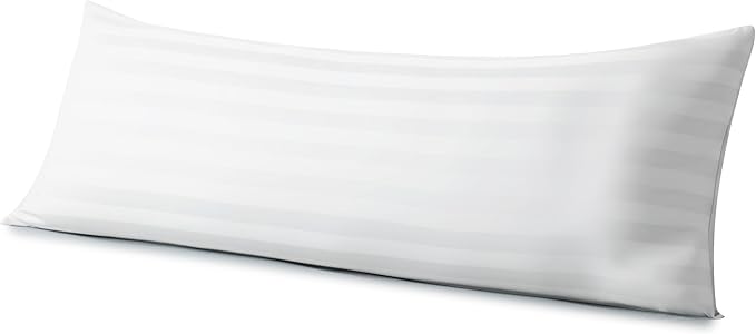 Body Pillow Cover Long Pillow Case,100% Egyptian Cotton Bed Pillow Protector with Zipper,400 Thread Count Cooling Full Body Pillowcase for Adults 20x54 Inches (1 Pack,Stripe White)