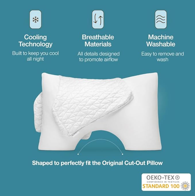 Coop Home Goods Cool Side Cut-Out Pillowcase, Queen Size Cooling Pillow Case for Hot Sleepers, Cut-Out Shape, Two-Sided Pillow Covers, Cozy Side & Cool Side, Ultra Soft Lulltra Cool Technology