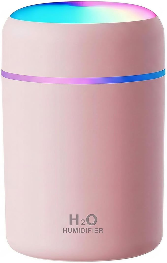 Portable Colorful Cool Mini Humidifier,Aroma Essential USB Personal Desktop Humidifier, for Bedroom, Office & Car(300ml, White) (pink)