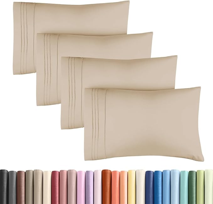 Standard Pillow Cases Set of 4 - Ultra Soft Hotel Quality Pillowcase Covers - Comfy Cozy Bedding for Women, Men, Kids & Teens - Machine Washable Pillow Protectors - 4 Piece Set - Standard Size Cream