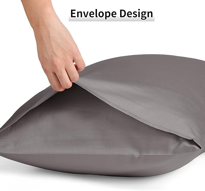 Warmstar Cotton Pillow Cases Standard Size Set of 2, 600 Thread Count Pillowcases 20x26 Inches, Soft Long Staple Cotton Pillowcases Breathable with Envelope Closure,Dark Grey