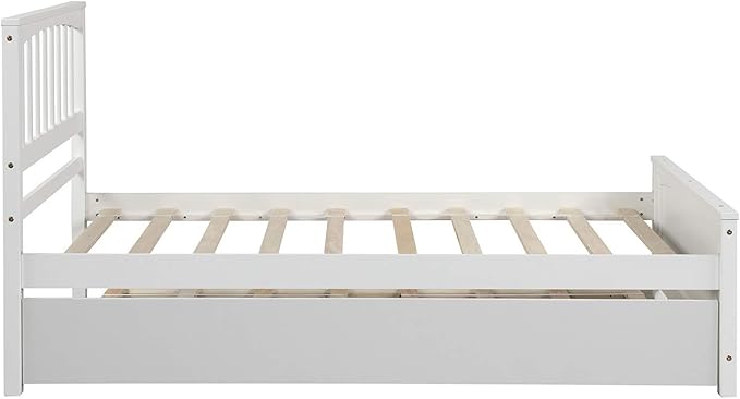 Ball & Cast Twin Bed Frames,Dyabed Platform Bed W/Pull Out Trundle Bed and Headboard,Wood Slats Support,Mattress not Included,for Bedroom,Guest Room,Apartment,White