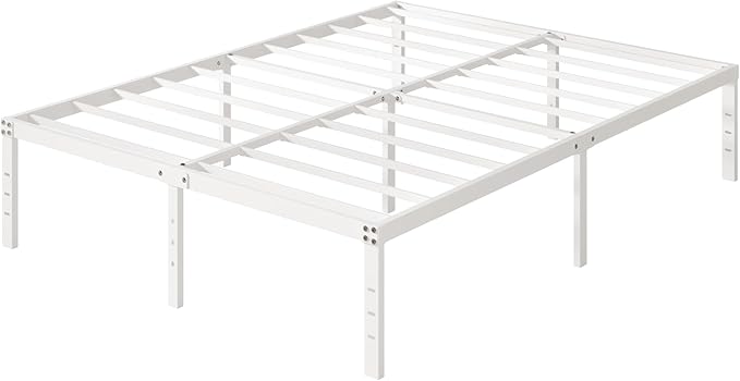 Upcanso 16 Inch White Full Size Bed Frame No Box Spring Need, Metal Platform Full Bed Frames with High Storage, Eassy Assembly 3,500 lbs Heavy Duty Bedframes