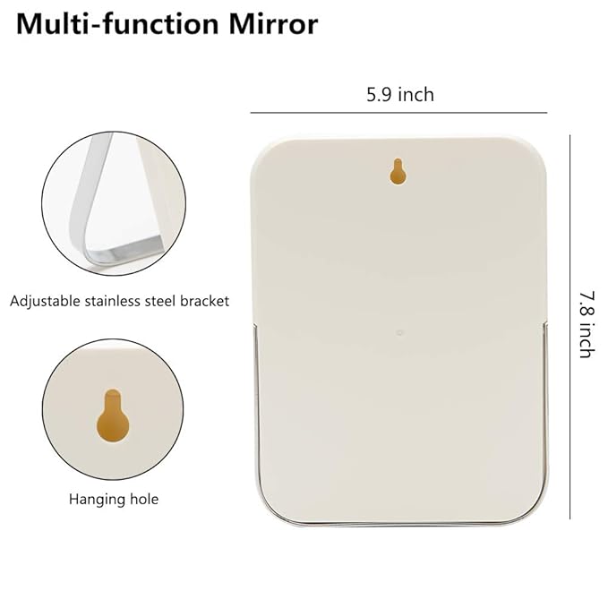 YEAKE Table Desk Vanity Makeup Mirror,8-Inch Portable Folding Mirror with Metal Stand 90°Adjustable Rotation Tavel Make Up Mirror Hanging Bathroom for Shower Shaving(White)