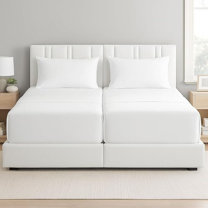 5 Piece Split King Sheet Set, Deep Pockets 16 Inch, 100% Egyptain Cotton, Split King Sheets for Sleep Number Beds, Sheets Sets for Adjustable Bed, White, Solid