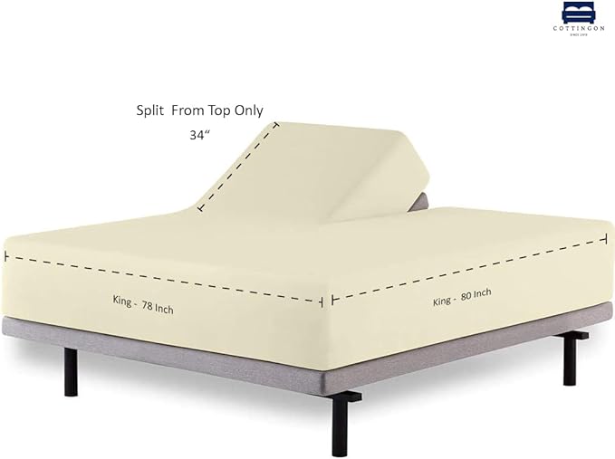 Cottingon 1 Piece Top Split King Fitted Sheet Only for Adjustable beds, Premium 100% Egyptian Cotton, 34 Inches Half Split Flex Head Bottom Sheet for Sleep Number Beds 16" Deep Mattress, Ivory