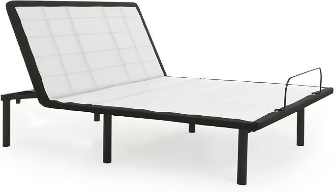 Greaton 15-inch Adjustable Bed Frame with Decorative Fabrics | Head Inclining with Wired Remote, Protective Foot Retainer Bar, 12-inch Patented Screw-in Durable Legs, Queen, White