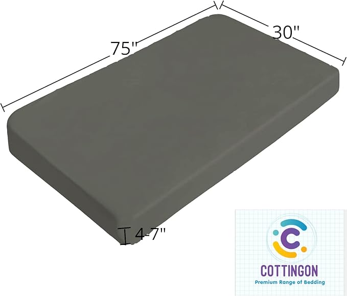 Cot Size 30" x 75" Fitted Sheet, 100% Egyptian Cotton, Perfect for Camp Bunk Beds/RVs/Guest Beds/Army Cots/Replacement Mattress (Stone Grey)