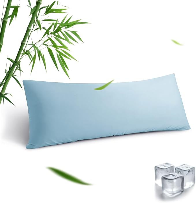 Body Pillowcase, Cooling Viscose from Bamboo Pillow Cover with Zipper Closure, Soft Moisture-Wicking for Hot Sleepers, Hair and Skin-Friendly, Aqua Blue, 1 Pack
