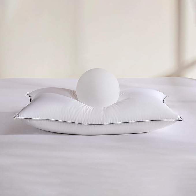 Goose Feather and Down Bed Pillow Standard Size Single Pack, Luxury 3-Chamber Pillows with Soft & Down-Proof Cover, Fluffy Plush Hotel Pillow for Side, Back & Stomach Sleepers