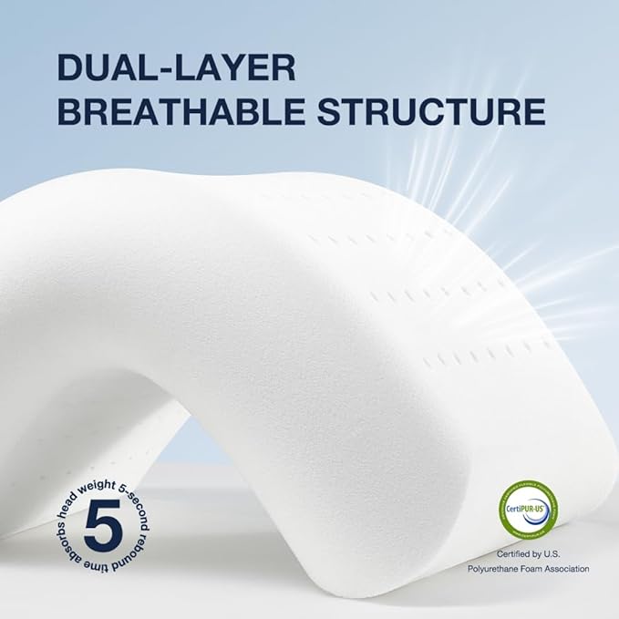Cooling Pillow 5 inchs for Back andd Side Sleeper, Advanced Memory Foam Pillows with Cooler Case but no Firm Layer, 16x24x5 inchs