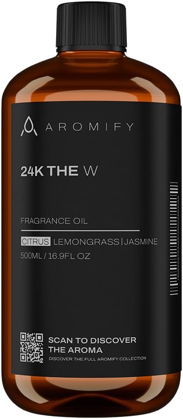 24K The W Diffuser Oil, 16.9 FL Oz 500 mL, Luxury Hotel Scent for Home, Bathroom, Spa & Office, Natural Essential Oil, Citrus, Lemongrass & Jasmine Scents
