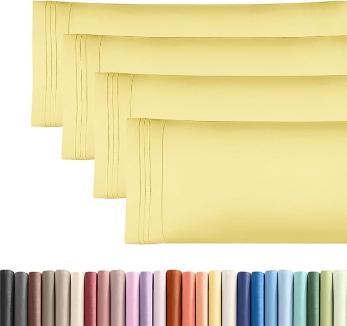 Body Pillowcases Set of 4-20x54 Long Body Pillow Case - Soft Body Pillow Cover for Sleeping & Side Sleepers - Comfy, Cozy Breathable & Fade Free - Machine Washable w/Envelope Enclosure - (Yellow)
