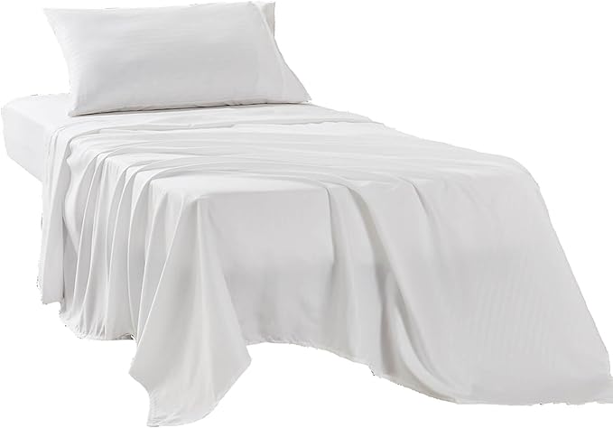 Kingnex Striped 30x75 Cot Size RV Bunk Sheets Set for Narrow Twin Bed Soft Brushed 1800 Microfiber 3 Piece Bedding Set Includes 1 Fitted Sheet 1 Flat Sheet 1 Pillowcase White