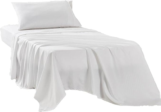 Kingnex Striped 30x75 Cot Size RV Bunk Sheets Set for Narrow Twin Bed Soft Brushed 1800 Microfiber 3 Piece Bedding Set Includes 1 Fitted Sheet 1 Flat Sheet 1 Pillowcase White