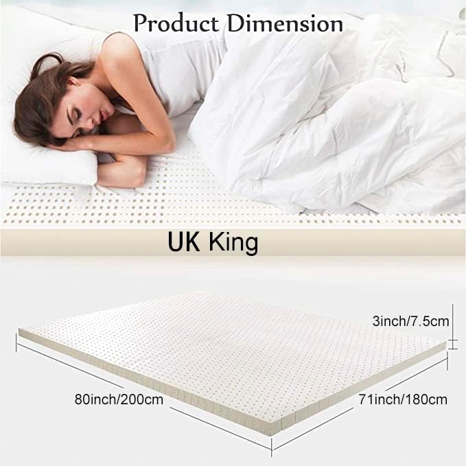 Talatex Natural Latex Mattress Topper, Premium Latex with Organic Mattress Cover, Medium Firmness Help Relief Shoulder & Back Pain (White, King (U.S. Standard), 2, Inches)