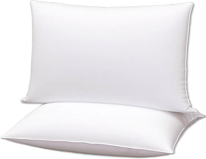 Flat Ultra Thin Bed Pillows Standard/Queen Size Pillow Set of 2 Extra Soft Down Alternative for Stomach Back Sleeping White
