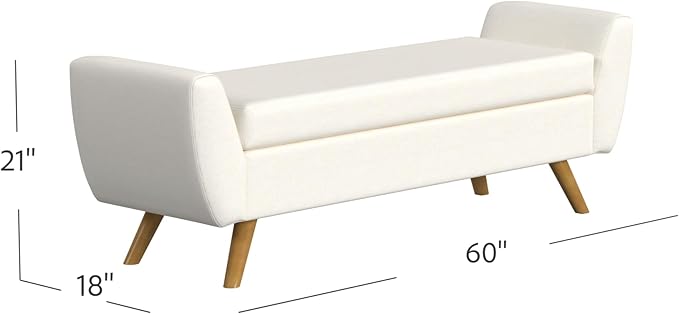 HomePop Modern Storage Bench with Wood Legs |Homepop Home Décor|Bench with Storage for Living Room & Bedroom - Cream Textured Woven