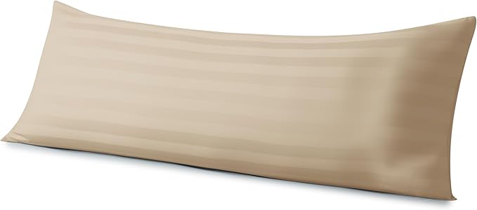 Body Pillow Cover Long Pillow Case,100% Egyptian Cotton Bed Pillow Protector with Zipper,400 Thread Count Cooling Full Body Pillowcase for Adults 20x54 Inches (1 Pack,Stripe Beige)