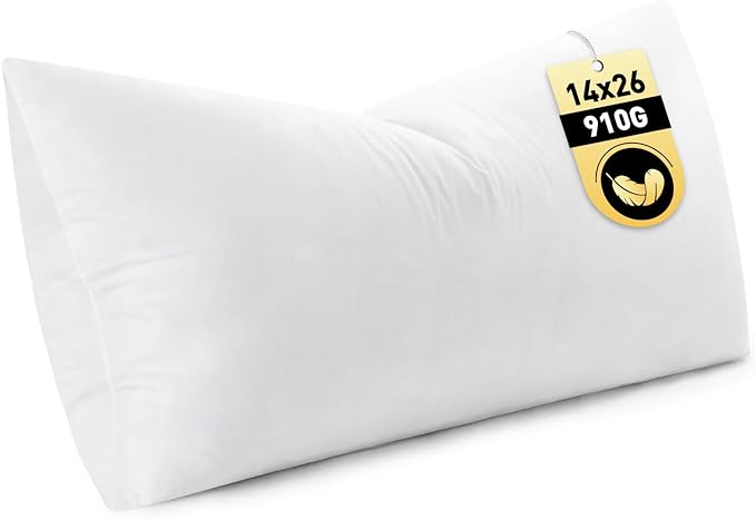 MIULEE 14x26 Inch Down Feather Pillow Insert,Fluffy and Comfy Throw Pillow with Cotton Fabric for Bed Couch and Sofa