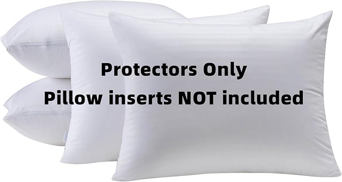 Kingnex 4 Pack Waterproof Feather Proof Pillow Protectors with Zipper on Long Side King Size Set of 4 Down Proof Striped Bed Pillow Covers