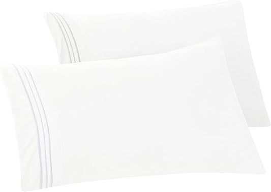 Elegant Comfort Solid Pillowcases 1500 Premium Hotel Quality Microfiber - Smooth Weave, Wrinkle and Stain Resistant, Easy Slip-On, 2-Piece Set, Standard/Queen Pillowcase, White