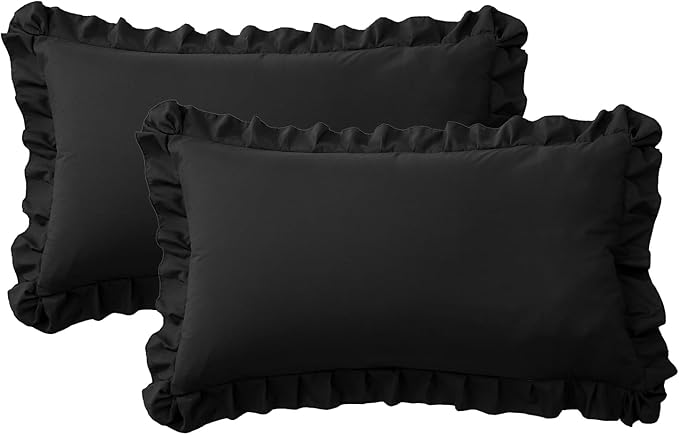 Ruffle Pillow Cases King Size Set of 2 – Soft Wrinkle Resistant Brushed Microfiber Ruffled Pillowcases –Envelope Pillow Shams Cover Festive Gift for Hotels, Guest Rooms 20x36 Inch (Black)