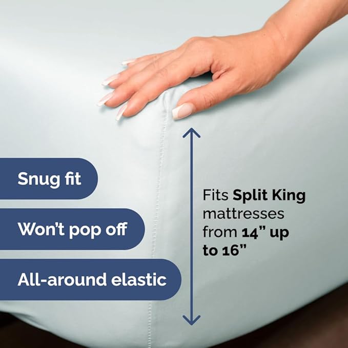 Flex Top Split Head King 4 Piece Sheet Set - Soft, Breathable & Cooling Bed Sheets Set - Hotel Luxury Bedding for Women & Men with Deep Pockets - Wrinkle Free & Fade Resistant - Oeko-Tex - Ice Blue