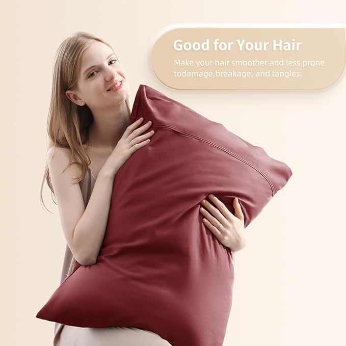 King Pillowcases, Cooling Viscose from Bamboo Pillow Covers with Envelope Closure, Soft Moisture-Wicking for Hot Sleepers, Hair and Skin-Friendly, Burgundy, 2 Pack