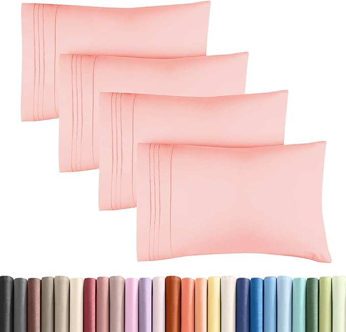 King Standard Pillow Cases Set of 4 - Soft Hotel Quality Pillowcase Covers - Comfy Bedding for Women, Men, Kids & Teens - Machine Washable Pillow Protectors - 4 Piece - King Standard Size Baby Pink