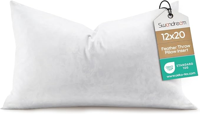 12x20 Feather Lumbar Pillow Insert, Decorative Throw Pillow Insert for Covers, Fuller Fit with Soft Support for Bed and Couch