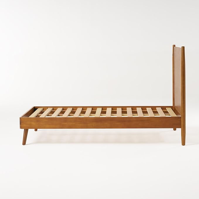 Merax Twin XL Size Solid Wood Platform Bed, Mid-Century Modern Bed Frame with Splayed Legs, 600 lbs Weight Capacity, No Box Spring Needed, Natural