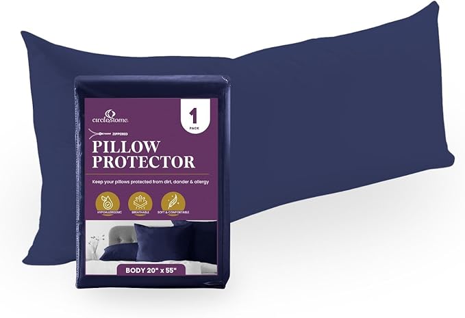 CirclesHome Pillow Protectors Single Pack Body (20 x 55) Zippered - 100% Cotton Breathable Pillowcases - Protects Pillows from Dirt, Dust and Debris (Body- Single Pack - 20x55)