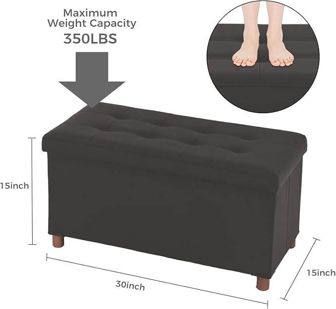 Dorriss Ottoman Storage Bench for Living Room with Tray, Bedroom Foot Stool, Coffee Table Lid, End of Bed Faxu Leather 30" Inch (L-Grey)