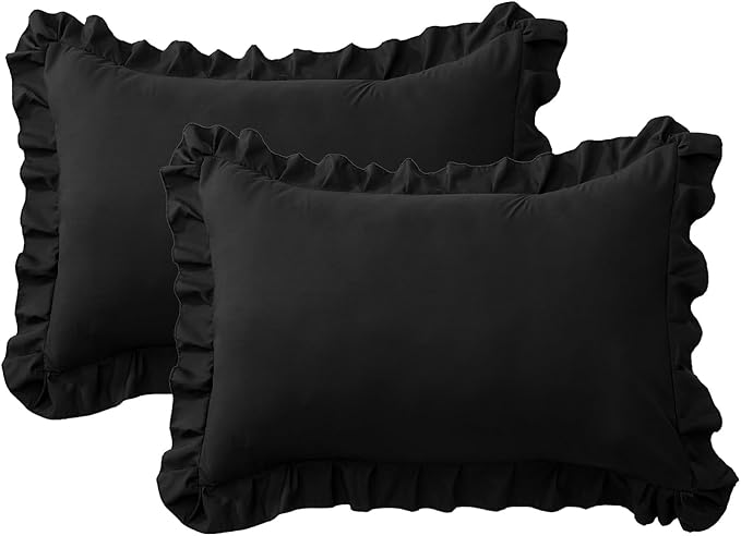 Ruffle Pillow Cases Queen Size Set of 2 – Soft Wrinkle Resistant Brushed Microfiber Ruffled Pillowcases –Envelope Pillow Shams Cover Festive Gift for Hotels,Guest Rooms 20x30 Inch (Black)