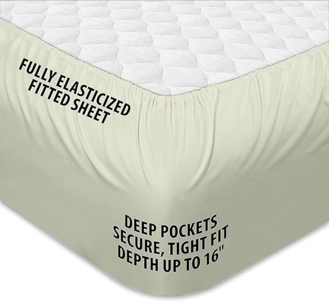 Rajlinen Top Split Head King Sheet Set for Adjustable Beds, Split King Flex Head Sheets, 34 Top Split, 100% Cotton, 16 Deep Pocket, Ivory Solid