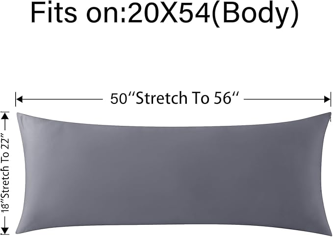 WhatsBedding Body Pillow Cover Cooling Fabric, Long Pillowcase Breathable & Skin-Friendly, Zipper Closure - Charcoal Grey (20x54 inch)