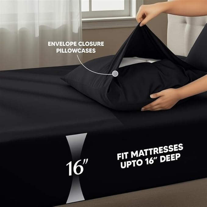 Utopia Bedding Twin XL Sheet Set – 3 Piece Bed Sheets for Twin XL Size Bed, Soft and Breathable Microfiber, Includes 1 Fitted Sheet, 1 Flat Sheet and 1 Pillowcase – Oeko Tex (Black)