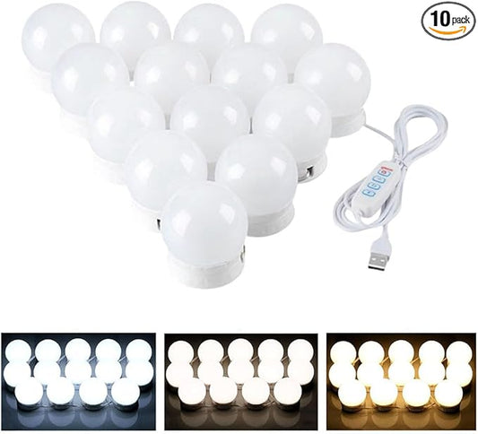 LED Vanity Lights for Mirror, Hollywood Style Vanity Lights with 10 Dimmable Bulbs, Adjustable Color & Brightness, USB Cable, Mirror Lights Stick on for Makeup Table Dressing Room (14 Lights)
