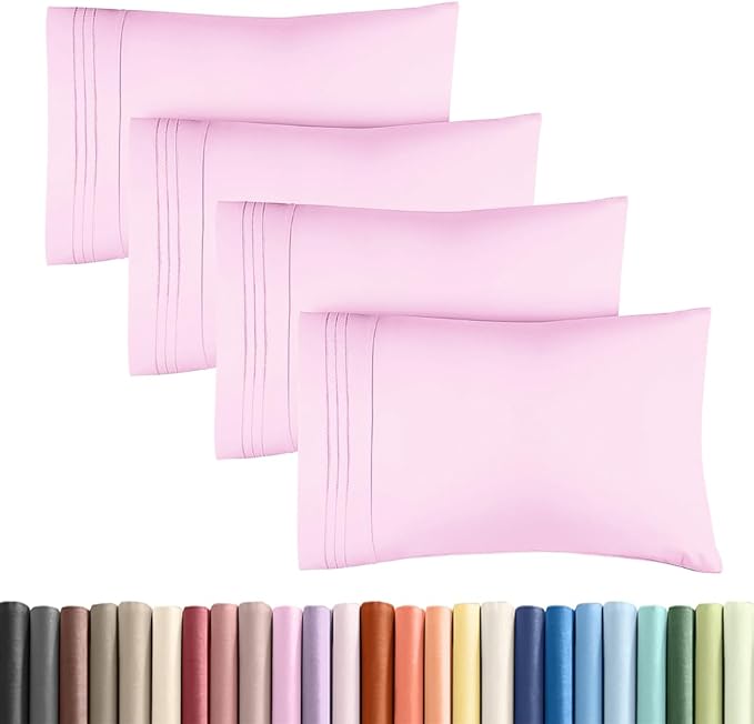 King Standard Pillow Cases Set of 4 - Soft Hotel Quality Pillowcase Covers - Comfy Bedding for Women, Men, Kids & Teens - Machine Washable Pillow Protectors - 4 Piece Set - King Standard Light Pink