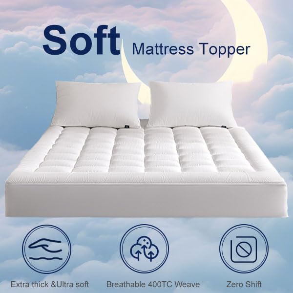 ACCURATEX Mattress Pad King Size - 2 Inches Double Layer Comfort Pillow Top Mattress Cover, Quilted Fitted Mattress Protector Cotton Top, Stretches up 8-21" Deep Pocket Mattress Topper,78x80