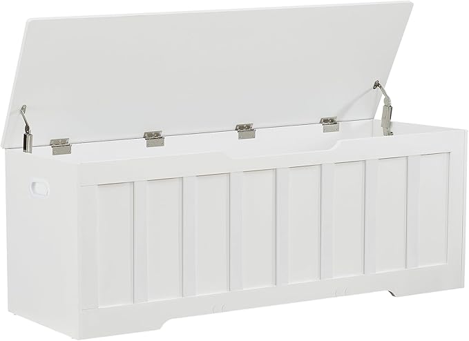 VANKILEY 51.2" Storage Chest Extra Large,Storage Bench with 2 Safety Hinges,Shoe Bench,51.2 * 15.7 * 19.1 inches,Wooden Trunk for Bedroom,livingroom,entryway,Supports 220 lb,Easy Assembly(White).