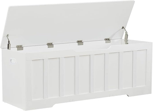 VANKILEY 51.2" Storage Chest Extra Large,Storage Bench with 2 Safety Hinges,Shoe Bench,51.2 * 15.7 * 19.1 inches,Wooden Trunk for Bedroom,livingroom,entryway,Supports 220 lb,Easy Assembly(White).