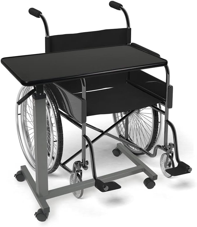Vaunn Medical Pneumatic Adjustable Overbed Bedside Table with Wheels (Hospital and Home Use)