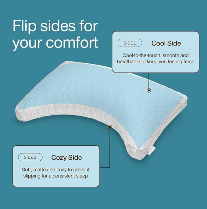 Coop Home Goods Cool Side Crescent Pillowcase, Queen Size Cooling Pillow Case for Hot Sleepers, Crescent Shape, Two-Sided Pillow Covers, Cozy Side & Cool Side, Ultra Soft Lulltra Cool Technology