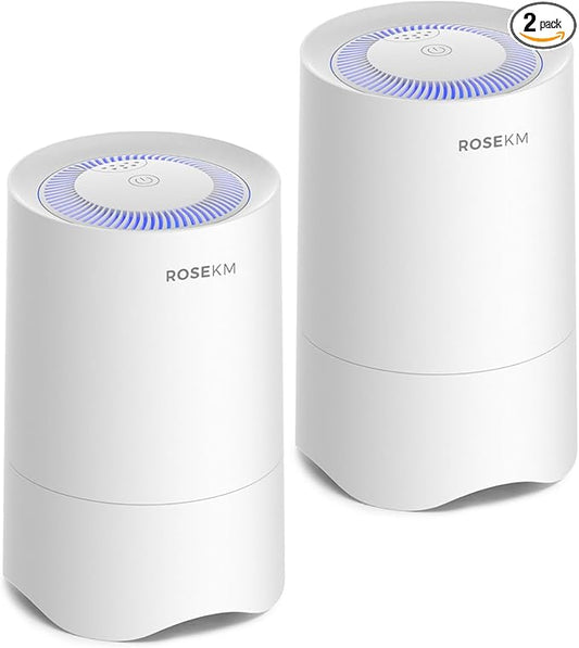 Rosekm Small Air Purifier for Home Bedroom, Personal Desk Mini Air Purifier, Room Hepa Air Purifier Fresheners Cleaner for Dorm, Pets, Smoke, Desktop, Office (2 Pack)